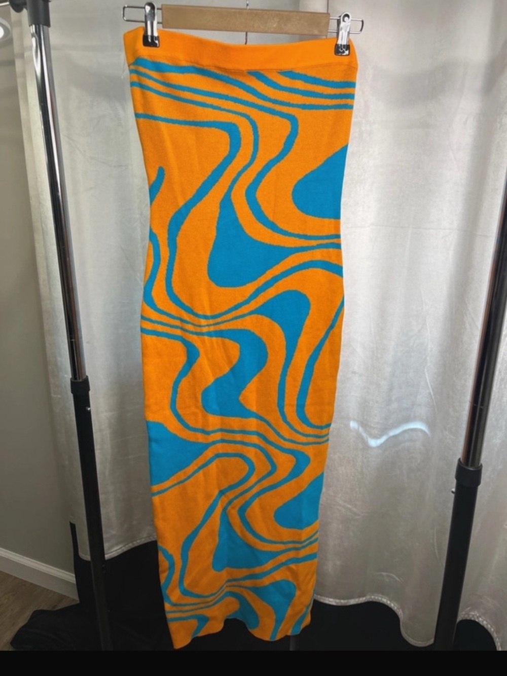 AKIRA Orange and Blue Swirl Maxi Skirt